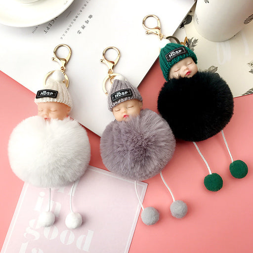 Jewelry WholesaleWholesale Sleeping Doll Hair Ball Pendant Keychain JDC-KC-JFang007 Keychains 九方 %variant_option1% %variant_option2% %variant_option3%  Factory Price JoyasDeChina Joyas De China