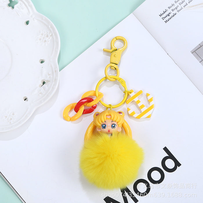 Wholesale Sailor Moon Card Rabbit Fur Keychain Pendant MOQ≥3 JDC-KC-WYan011