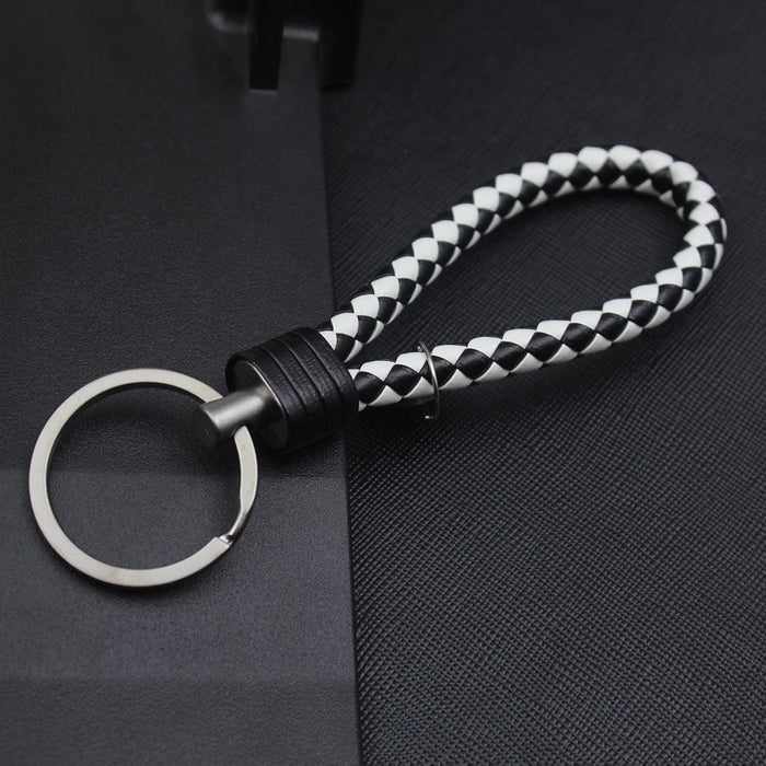 Wholesale Alloy Tungsten Steel Leather Rope Braided Lanyard Keychain JDC-KC-JFang006