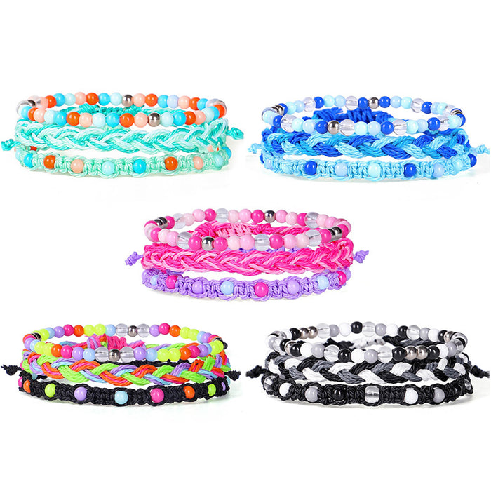 Wholesale Bracelet 3 Piece Set Hand Braided Wax Thread Bracelet Colorful Beads MOQ≥3 JDC-BT-QiuX009