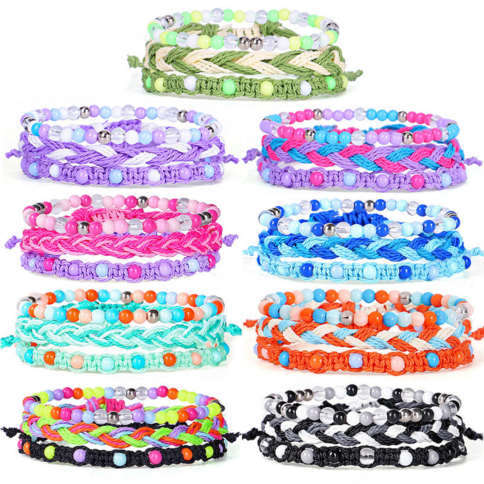 Wholesale Bracelet 3 Piece Set Hand Braided Wax Thread Bracelet Colorful Beads MOQ≥3 JDC-BT-QiuX009