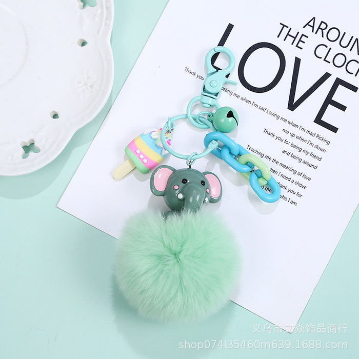 Wholesale creative Dumbo card rabbit fur real fur keychain pendant MOQ≥3 JDC-KC-WYan012