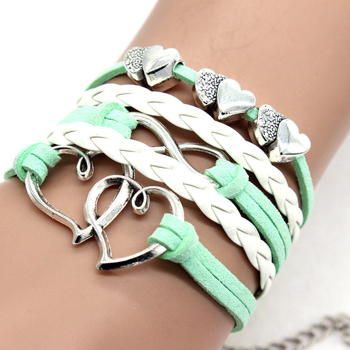 Wholesale Bracelet Vintage Double Heart Pierced Peach Heart DIY Braided Bracelet MOQ≥2 JDC-BT-XinT014