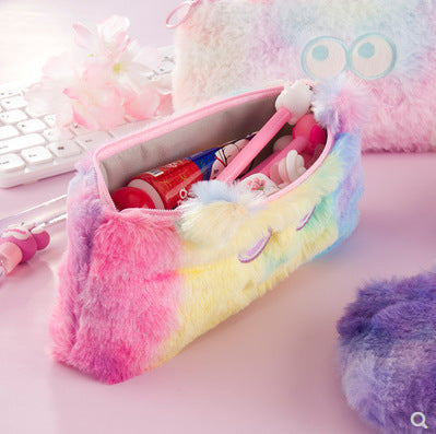 Wholesale Pencil Bag Plush Cute Little Monster Gradient Color Stationery Box MOQ≥2 JDC-PB-YUNKE011