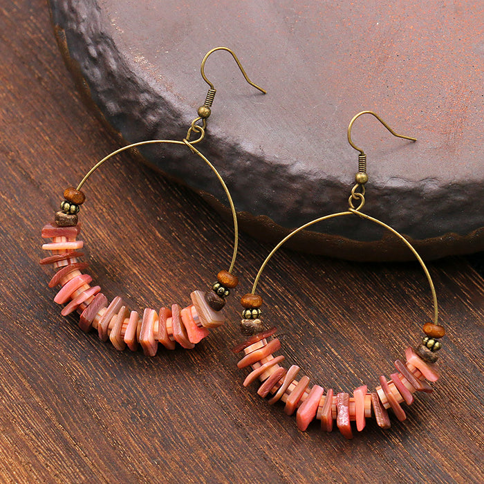 Jewelry WholesaleWholesale Big Hoop Earrings Hand Beaded Wood Beads Shells JDC-ES-HH020 Earrings 汉虹 %variant_option1% %variant_option2% %variant_option3%  Factory Price JoyasDeChina Joyas De China