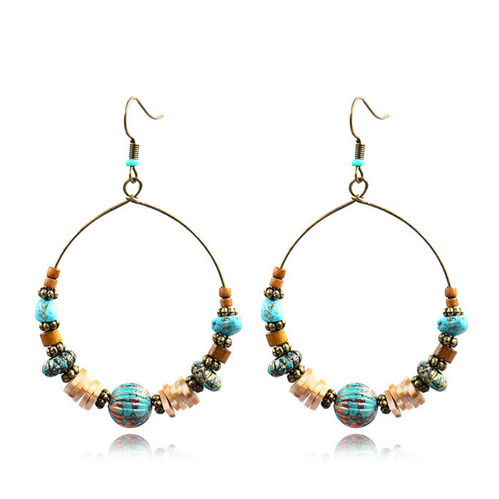 Wholesale Big Hoop Earrings Hand Beaded Wood Beads Shells JDC-ES-HH020