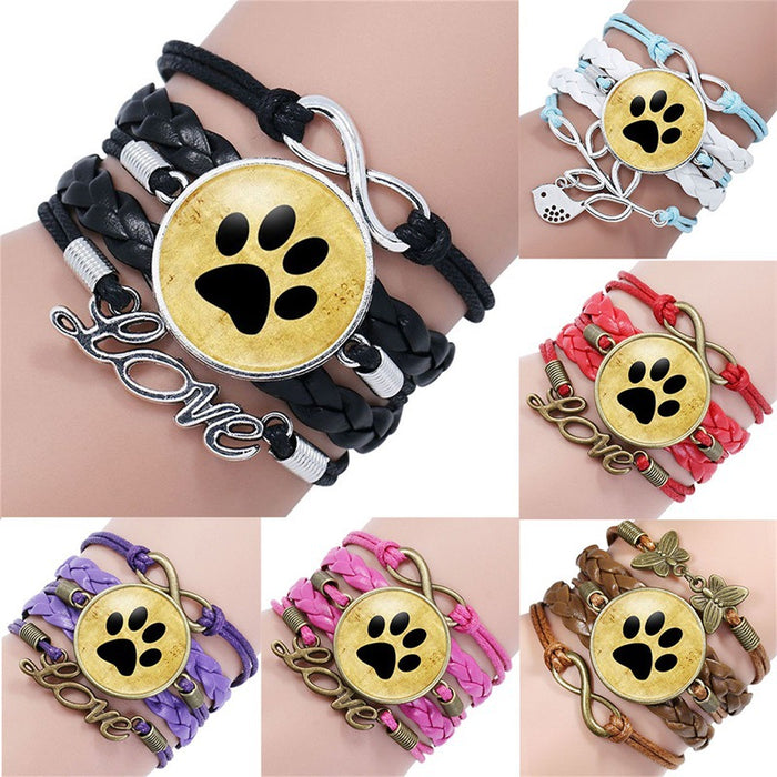 Jewelry WholesaleWholesale Cat and Dog Footprints Time Gemstone Multilayer Braided Bracelet JDC-BT-NH013 Bracelet 柠和 %variant_option1% %variant_option2% %variant_option3%  Factory Price JoyasDeChina Joyas De China