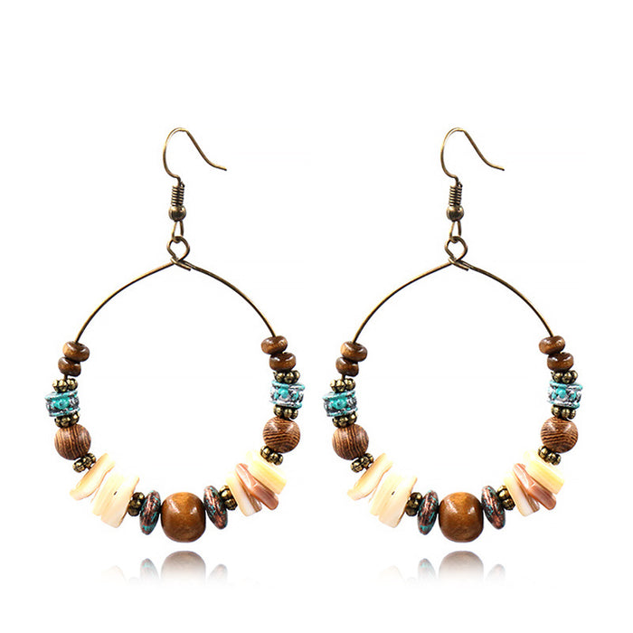 Wholesale Big Hoop Earrings Hand Beaded Wood Beads Shells JDC-ES-HH020