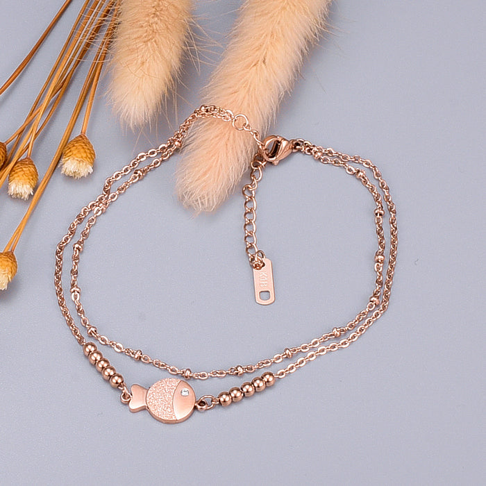 Jewelry WholesaleWholesale Titanium Steel Plated 18K Rose Gold Kiss Fish Anklet JDC-AS-YS003 anklets 艺昇 %variant_option1% %variant_option2% %variant_option3%  Factory Price JoyasDeChina Joyas De China