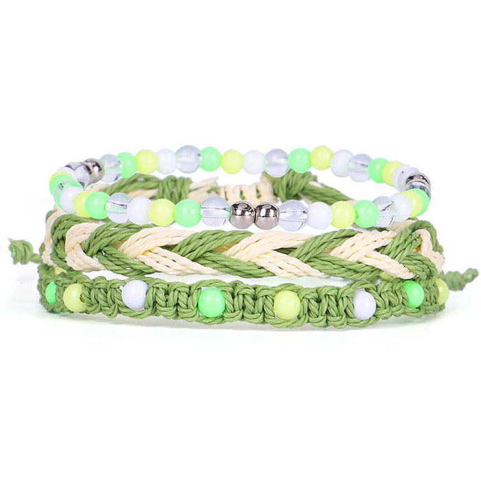 Wholesale Bracelet 3 Piece Set Hand Braided Wax Thread Bracelet Colorful Beads MOQ≥3 JDC-BT-QiuX009