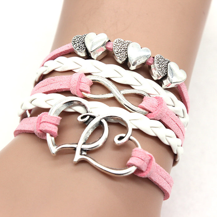 Wholesale Bracelet Vintage Double Heart Pierced Peach Heart DIY Braided Bracelet MOQ≥2 JDC-BT-XinT014