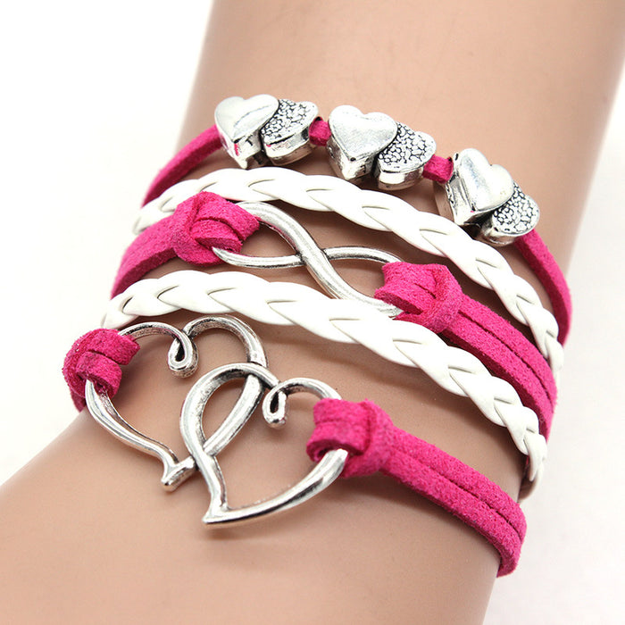 Wholesale Bracelet Vintage Double Heart Pierced Peach Heart DIY Braided Bracelet MOQ≥2 JDC-BT-XinT014