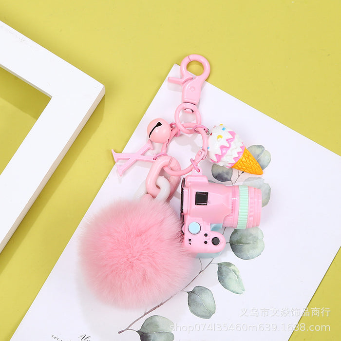 Wholesale card rabbit hair real hair camera keychain pendant MOQ≥3 JDC-KC-WYan004