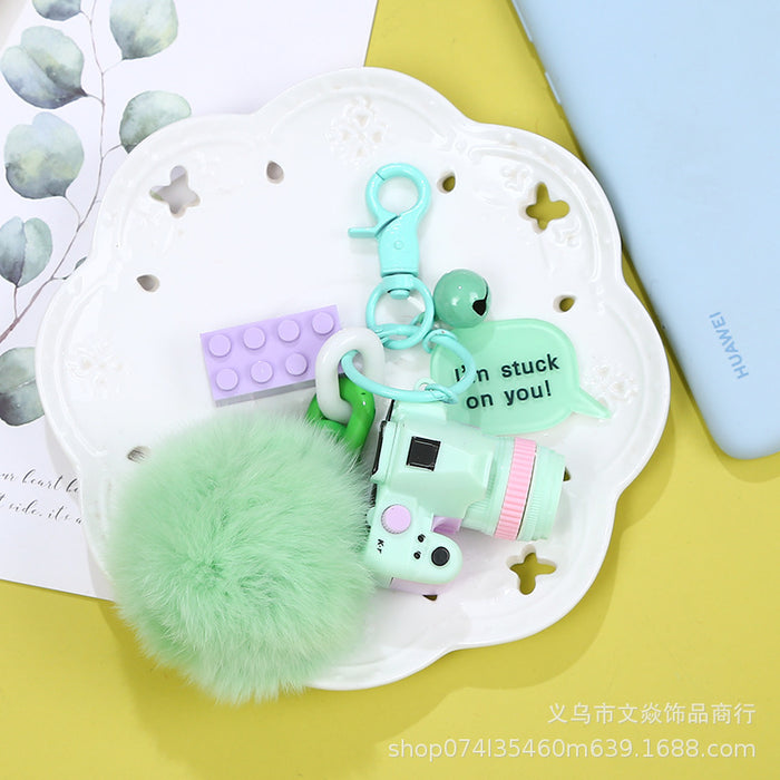 Wholesale card rabbit hair real hair camera keychain pendant MOQ≥3 JDC-KC-WYan004