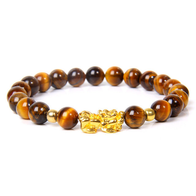 Wholesale Natural Tiger Eye Stone Six Words Proverbs Stone Bead Bracelet JDC-BT-YinY007