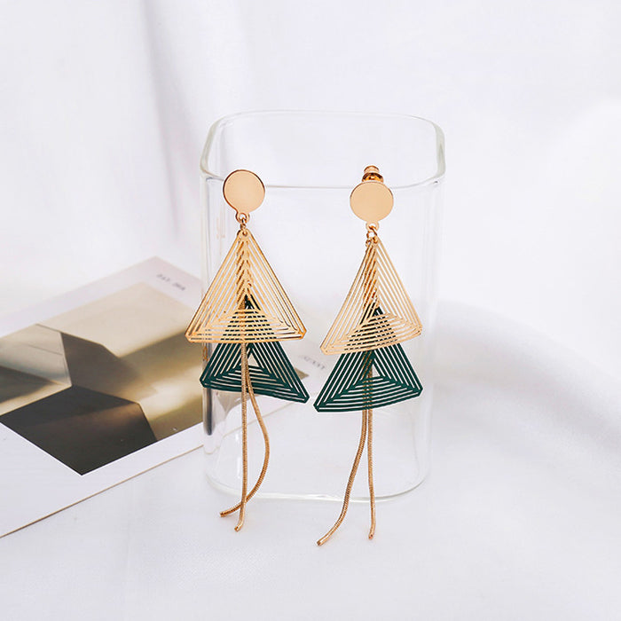 Jewelry WholesaleWholesale S925 silver needle cut-out color double triangular long tassel earrings JDC-ES-Duoli005 Earrings 朵丽 %variant_option1% %variant_option2% %variant_option3%  Factory Price JoyasDeChina Joyas De China