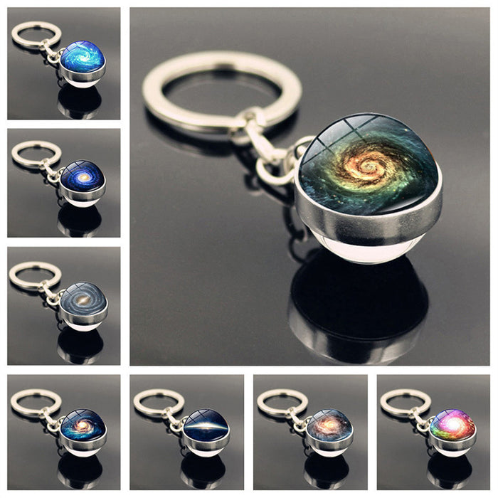 Wholesale Keychains For Backpacks Universe Space Swirl Zinc Alloy Glass Keychain JDC-KC-Hengx006