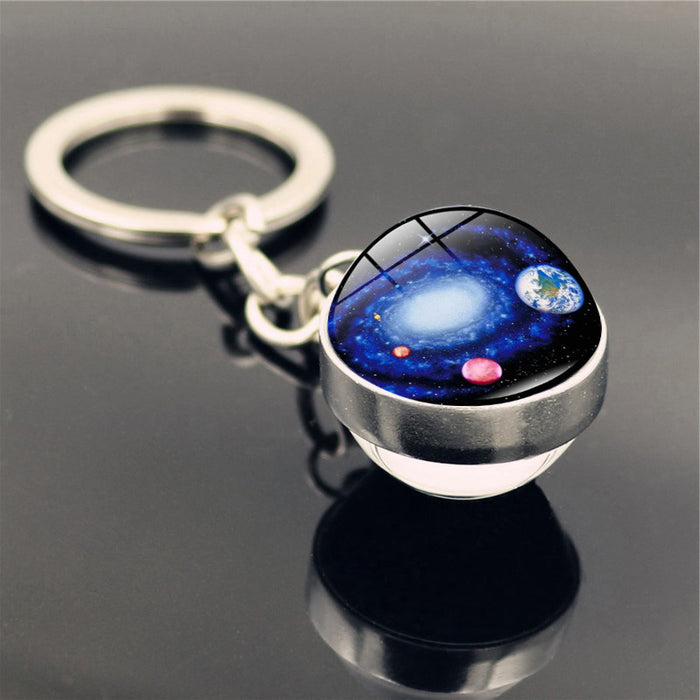 Wholesale Keychains For Backpacks Universe Space Swirl Zinc Alloy Glass Keychain JDC-KC-Hengx006