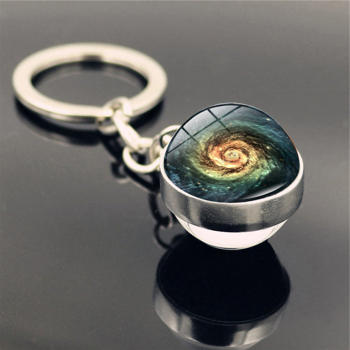 Wholesale Keychains For Backpacks Universe Space Swirl Zinc Alloy Glass Keychain JDC-KC-Hengx006