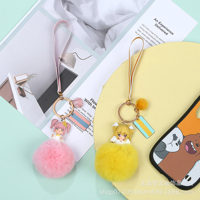 Wholesale hair ball doll keychain guardian sweetheart cartoon pendant MOQ≥3 JDC-KC-WYan010