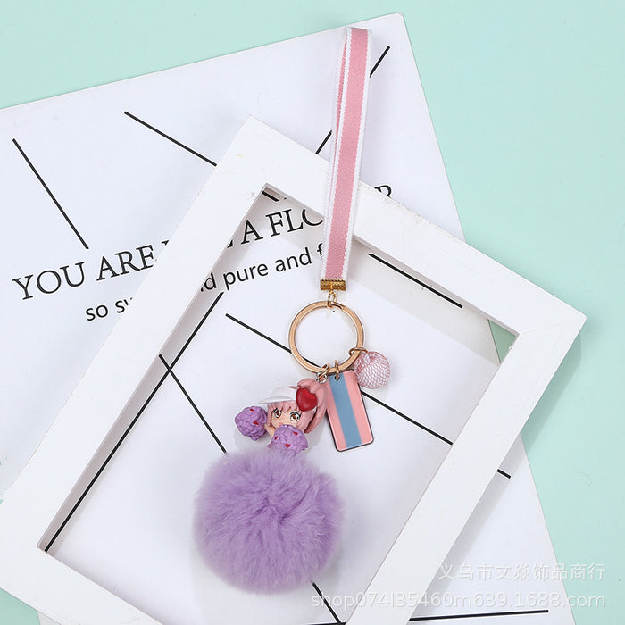 Wholesale hair ball doll keychain guardian sweetheart cartoon pendant MOQ≥3 JDC-KC-WYan010