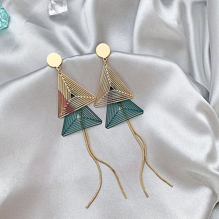 Jewelry WholesaleWholesale S925 silver needle cut-out color double triangular long tassel earrings JDC-ES-Duoli005 Earrings 朵丽 %variant_option1% %variant_option2% %variant_option3%  Factory Price JoyasDeChina Joyas De China