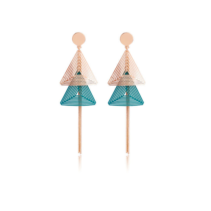 Jewelry WholesaleWholesale S925 silver needle cut-out color double triangular long tassel earrings JDC-ES-Duoli005 Earrings 朵丽 %variant_option1% %variant_option2% %variant_option3%  Factory Price JoyasDeChina Joyas De China