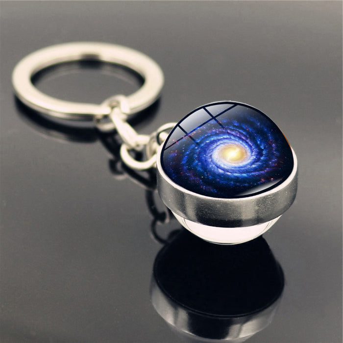 Wholesale Keychains For Backpacks Universe Space Swirl Zinc Alloy Glass Keychain JDC-KC-Hengx006