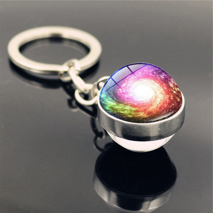 Wholesale Keychains For Backpacks Universe Space Swirl Zinc Alloy Glass Keychain JDC-KC-Hengx006