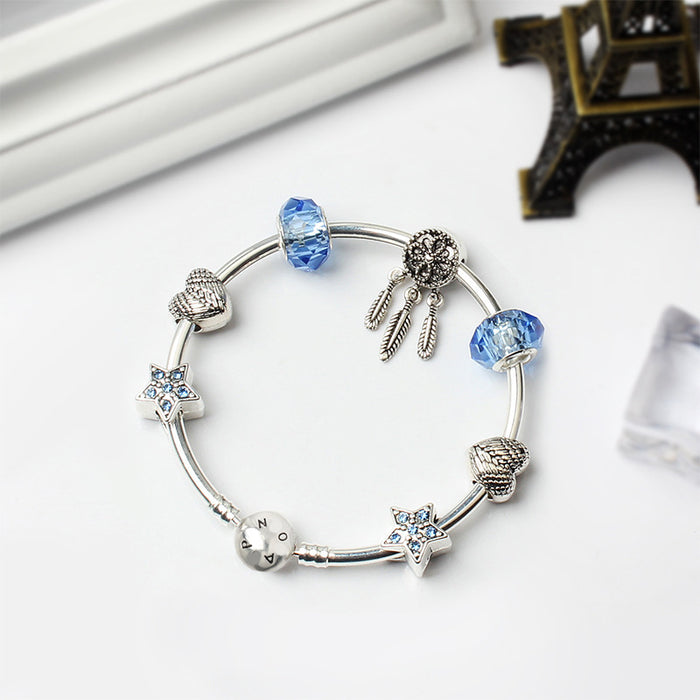 Wholesale Crystal Diamond Alloy Blue Star Dreamcatcher Bracelet JDC-BT-YouD001