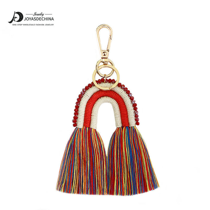 Wholesale tassel keychain rice bead rope weaving manual weaving  JDC-KC-JM015