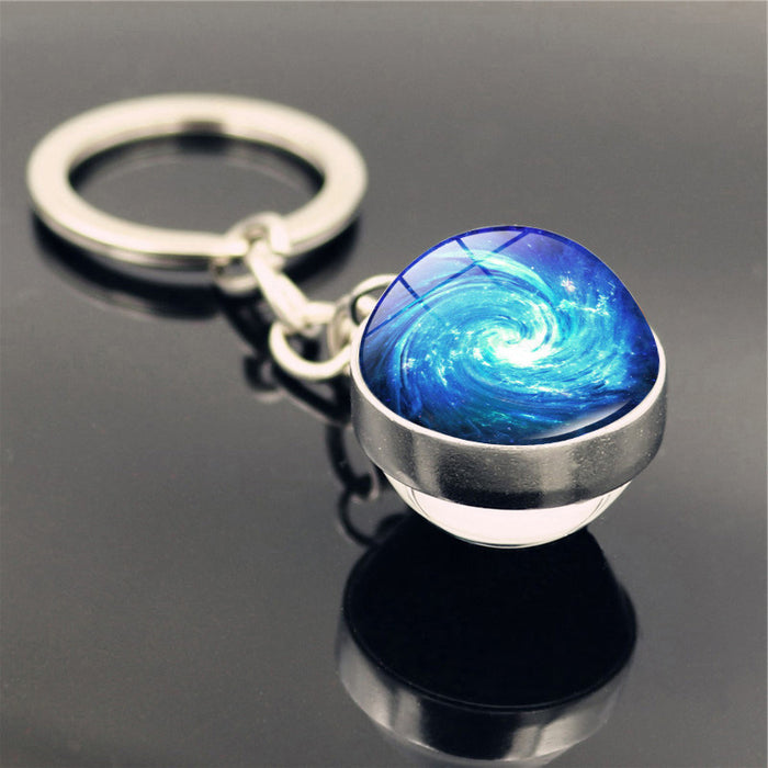 Wholesale Keychains For Backpacks Universe Space Swirl Zinc Alloy Glass Keychain JDC-KC-Hengx006