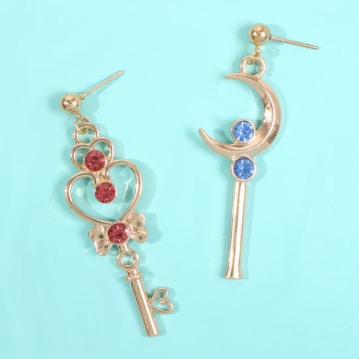 Wholesale beautiful girl earrings color diamond moon key left and right AB models JDC-ES-Qiandi017