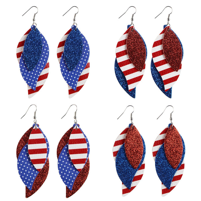 Wholesale Earrings Leather Print US Election Flag MOQ≥2 JDC-ES-TianPi024