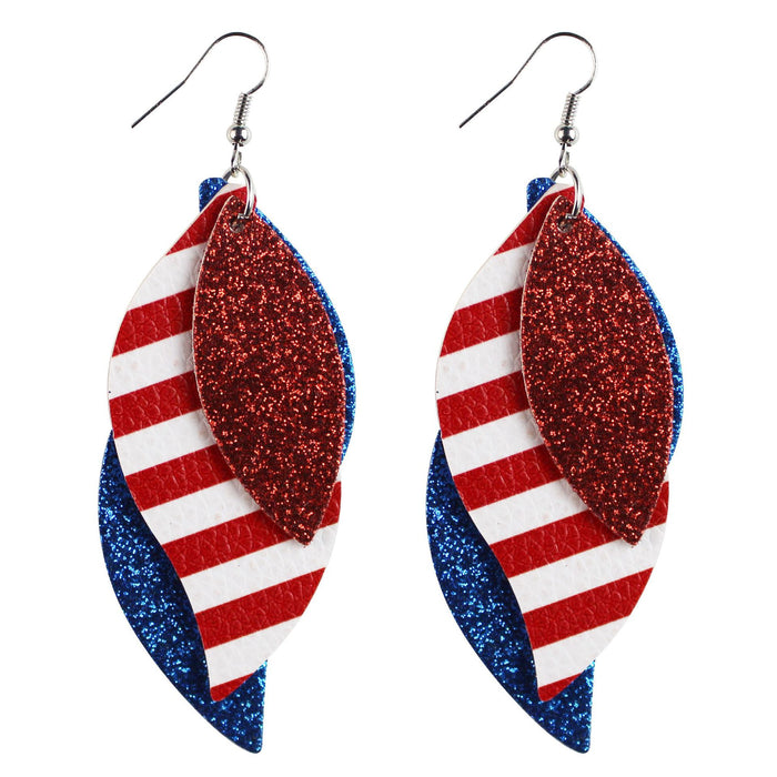 Wholesale Earrings Leather Print US Election Flag MOQ≥2 JDC-ES-TianPi024