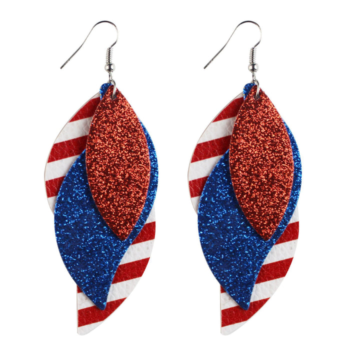 Wholesale Earrings Leather Print US Election Flag MOQ≥2 JDC-ES-TianPi024