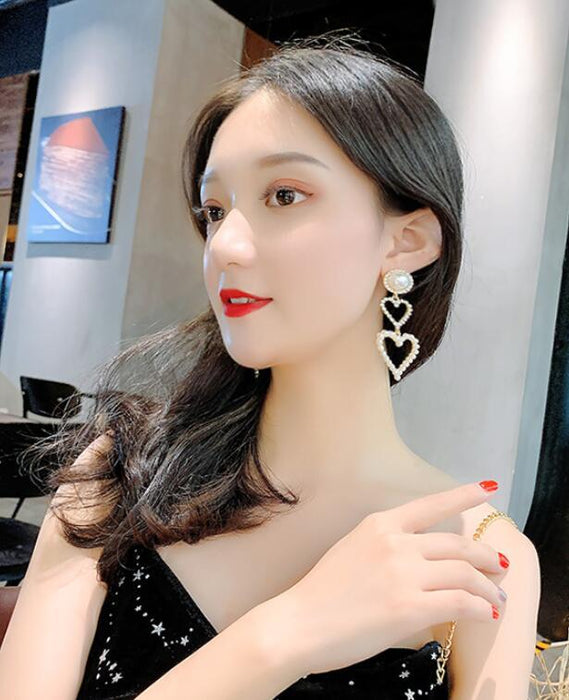 Jewelry WholesaleWholesale love pearl rhinestone long alloy earrings JDC-ES-Shuangd002 Earrings 双笛 %variant_option1% %variant_option2% %variant_option3%  Factory Price JoyasDeChina Joyas De China