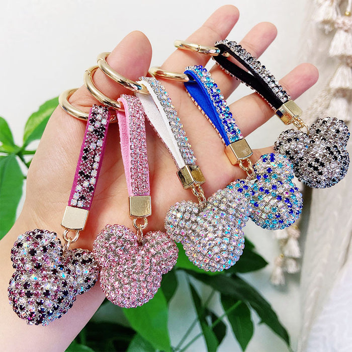 Wholesale cartoon rhinestone cute metal chain keychain MOQ≥2 （M) JDC-KC-LYa002