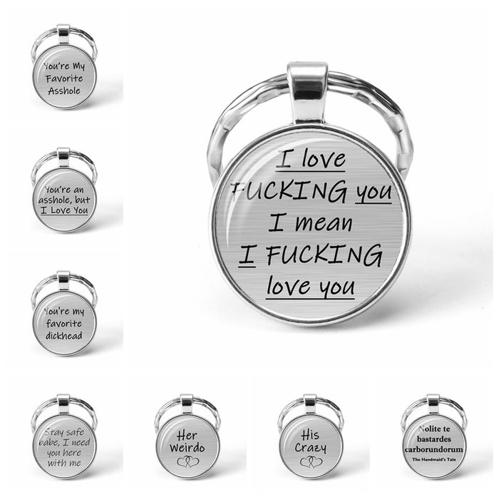 Wholesale Fucking Love You Time Gemstone Letter Alloy Glass Keychain MOQ≥2 JDC-KC-NXiong001