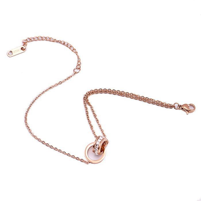 Jewelry WholesaleWholesale rose gold double ring Roman digital white diamond Anklet JDC-AS-Ls001 Anklet 靓尚 %variant_option1% %variant_option2% %variant_option3%  Factory Price JoyasDeChina Joyas De China