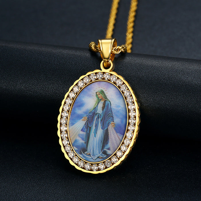 Wholesale Titanium Steel Zircon Madonna Pendant JDC-CS-YJM001