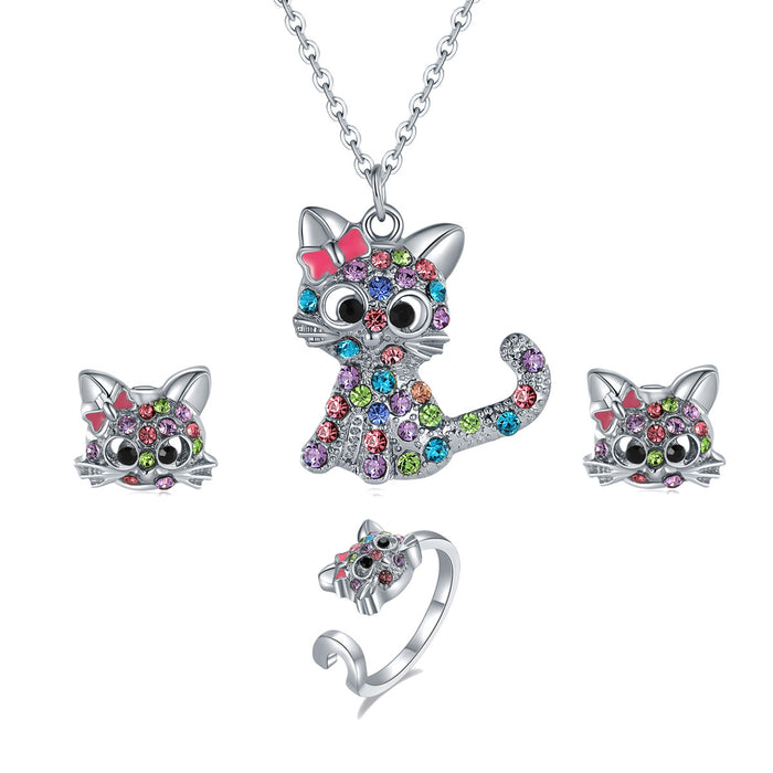 Jewelry WholesaleWholesale Cartoon Cat Necklace Stud Ring Set Kitten Animal Jewelry MOQ≥2 JDC-NE-maida003 Necklaces 迈达 %variant_option1% %variant_option2% %variant_option3%  Factory Price JoyasDeChina Joyas De China