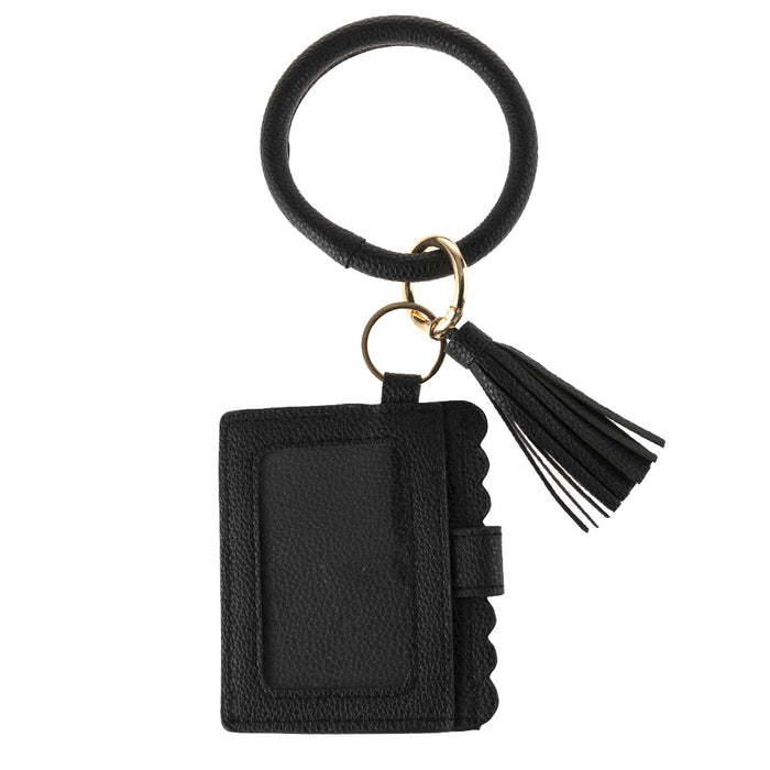 Wholesale Leopard Print PU Leather Tassel Bracelet Keychain ID Holder Coin Purse JDC-WT-Jingy003