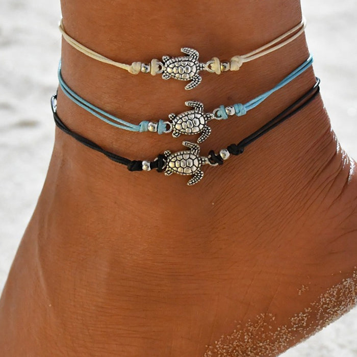 Wholesale Bohemian Wax Rope Alloy Turtle Anklet JDC-AS-YeB043