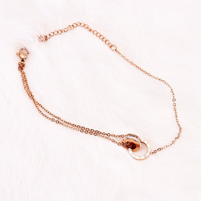 Jewelry WholesaleWholesale rose gold double ring Roman digital white diamond Anklet JDC-AS-Ls001 Anklet 靓尚 %variant_option1% %variant_option2% %variant_option3%  Factory Price JoyasDeChina Joyas De China