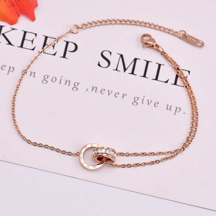 Jewelry WholesaleWholesale rose gold double ring Roman digital white diamond Anklet JDC-AS-Ls001 Anklet 靓尚 %variant_option1% %variant_option2% %variant_option3%  Factory Price JoyasDeChina Joyas De China