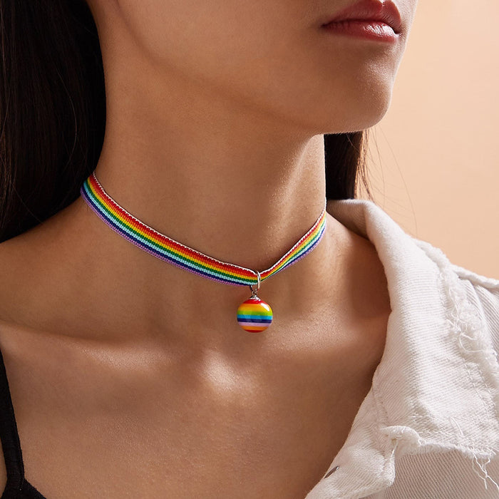 Wholesale LGBT Color Rainbow Gradient Candy Color Cartoon Clavicle Chain JDC-NE-ZhuL003