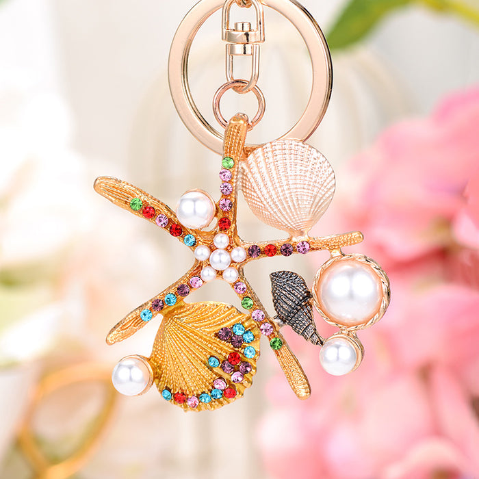 Wholesale Bohemian Shell Starfish Rhinestone Alloy Keychain MOQ≥2 JDC-KC-DingJ003