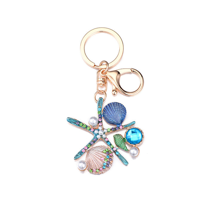 Wholesale Bohemian Shell Starfish Rhinestone Alloy Keychain MOQ≥2 JDC-KC-DingJ003