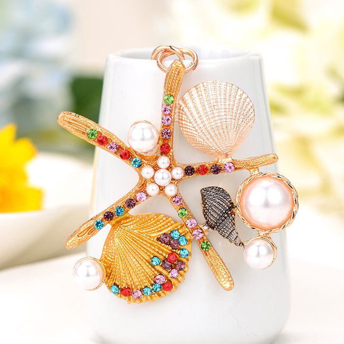 Wholesale Bohemian Shell Starfish Rhinestone Alloy Keychain MOQ≥2 JDC-KC-DingJ003